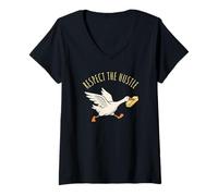 Women's Respect The Hustle Funny Goose Meme Duck Butter Baking V-Neck T-Shirt
