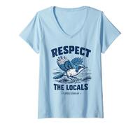 Women's Respect The Locals Florida Scrub-Jay Birdwatcher Bird Lover V-Neck T-Shirt