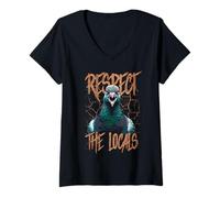 Womens Respect The Locals Funny Pigeon Bird V-Neck T-Shirt