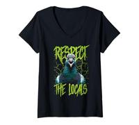 Womens Respect The Locals Funny Pigeon Bird V-Neck T-Shirt