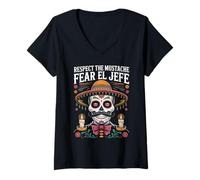 Womens Respect The Mustache Spanish Mexican Funny El Jefe V-Neck T-Shirt