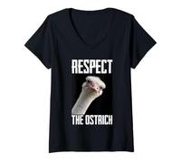 Women's Respect The Ostrich Funny Safari Animal Meme Zookeeper Humor V-Neck T-Shirt