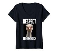 Women's Respect The Ostrich Safari Meme Funny Animal Lover Novelty V-Neck T-Shirt