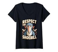 Women's Respect the Shoebill Stork Bird Lover V-Neck T-Shirt
