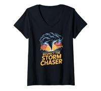 Women's Respect The Storm Chaser Tornado Weather Lover V-Neck T-Shirt