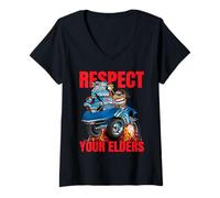 Womens Respect Your Elders Funny Classic Car Cartoon Illustration V-Neck T-Shirt