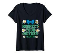 Womens Respect Your Mom Earth Environmental Activism Retro Desig V-Neck T-Shirt