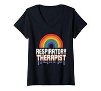 Womens Respiratory Therapist Rainbow Respiratory Care Practitioner V-Neck T-Shirt