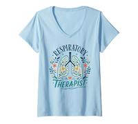 Women's Respiratory Therapy Therapist RT Lungs Floral V-Neck T-Shirt