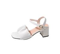 Women's ressy Strappy Sandals ow Chunky Block Heel Non-Slip Square Toe Temperament Memory oam Cushion Adjustable Strap Sandal for Parties Elegant Summer Walks Comfort Sandals (Beige, 6-6)