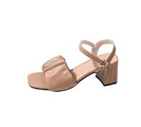 Women's ressy Strappy Sandals ow Chunky Block Heel Non-Slip Square Toe Temperament Memory oam Cushion Adjustable Strap Sandal for Parties Elegant Summer Walks Comfort Sandals (Brown, 6-6)