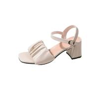 Women's ressy Strappy Sandals ow Chunky Block Heel Non-Slip Square Toe Temperament Memory oam Cushion Adjustable Strap Sandal for Parties Elegant Summer Walks Comfort Sandals (Khaki, 6-6)