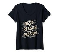 Womens Rest In Reason Move In Passion Matching Speed Motivation Pun V-Neck T-Shirt