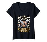 Women's Restaurant Crew We Survived the Rush Waiter Server V-Neck T-Shirt