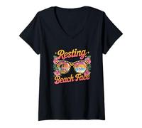 Womens Resting Beach Face Sunglasses Summer Fun V-Neck T-Shirt