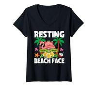 Womens Resting Beach Face V-Neck T-Shirt