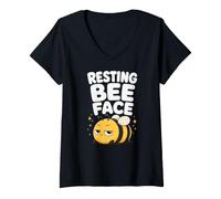 Women's Resting Bee Face Funny Grumpy Cute Bumblebee Cartoon V-Neck T-Shirt