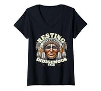 Womens Resting Indigenous Face American History V-Neck T-Shirt