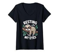Women's Resting My Eyes Sloth Sleepy Power Napping Joke V-Neck T-Shirt