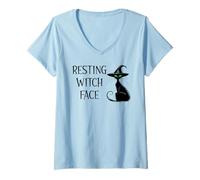 Womens Resting Witch Face Black Cat Witchy Cat Halloween Witch Cat V-Neck T-Shirt