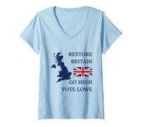 Women's Restore Britain GO HIGH Lowe British Pride UK United Kingdom V-Neck T-Shirt