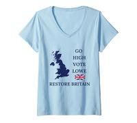 Women's Restore Britain GO HIGH Vote Lowe British UK United Kingdom V-Neck T-Shirt