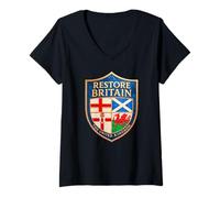 Women's Restore Britain Party - Rupert Lowe & United Kingdom Shield V-Neck T-Shirt