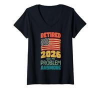 Women's Retired 2026 Not My Problem Anymore US Flag Retirement V-Neck T-Shirt