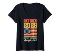 Women's Retired 2026 Not My Problem Anymore US Flag V-Neck T-Shirt