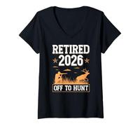 Womens Retired 2026 Off to Hunt Hunting Retirement Deer Hunter V-Neck T-Shirt