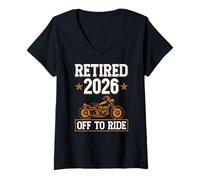 Womens Retired 2026 Off to Ride Retirement Motorcycle Riders V-Neck T-Shirt