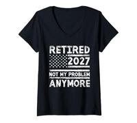 Women's Retired 2027 Not My Problem Anymore US American Flag V-Neck T-Shirt