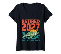 Women's Retired 2027 Sea Turtle Retirement Taking Life Slow V-Neck T-Shirt