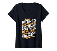 Womens Retired Air Traffic Controller Proud of It Aviation Quote V-Neck T-Shirt