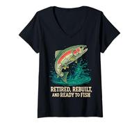 Women's Retired and Rebuilt Men Vintage Bionic Fish Retirement V-Neck T-Shirt