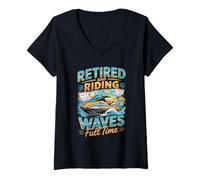 Women's Retired and Riding Waves Full Time Jet Ski V-Neck T-Shirt