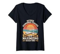 Women's Retired Economics Teacher Maximizing Beach Time V-Neck T-Shirt