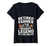 Women's Retired Farmer Grandpa Legend of The Fields Tractor V-Neck T-Shirt