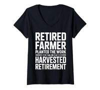 Women's Retired Farmer Planted The Work Harvested Retirement V-Neck T-Shirt
