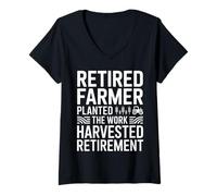 Women's Retired Farmer Planted The Work Harvested Retirement V-Neck T-Shirt