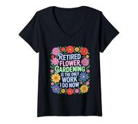 Women's Retired Gardener Flower Gardening Spring Summer Retirement V-Neck T-Shirt