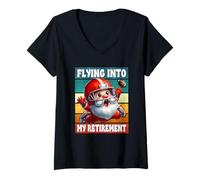 Womens Retired Grandpa Love Football Dad Flying Into My Retirement V-Neck T-Shirt