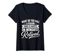 Women's Retired Happy On Mondays Funny Retirement V-Neck T-Shirt