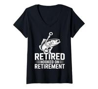 Women's Retired Hooked On Retirement Funny Fishing V-Neck T-Shirt