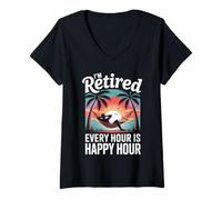 Womens Retired Men, I'm Retired Every Hour Is Happy Hour Retirement V-Neck T-Shirt