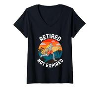 Womens Retired Not Expired Skeleton Surfer Sunset Funny Retirement V-Neck T-Shirt
