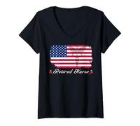 Women's Retired Nurse American USA Flag Nurses Retirement V-Neck T-Shirt