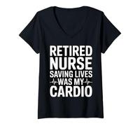 Women's Retired Nurse Saving Lives was My Cardio Humor V-Neck T-Shirt