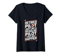 Women's Retired Pilot Just Like A Regular Pilot Funny Aviation V-Neck T-Shirt