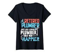 Womens Retired Plumber Regular Happier Retirement Retiree V-Neck T-Shirt